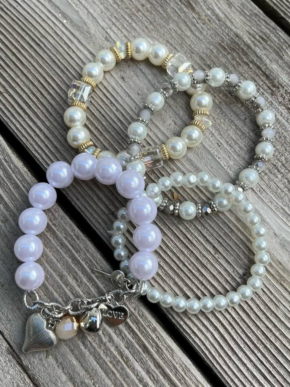 4-piece pearl beaded elastic bracelets